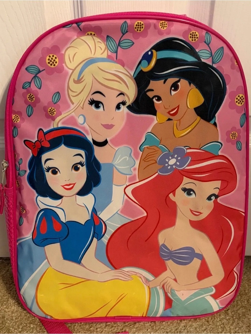 Disney Pink Backpack with Ariel, Jasmine, Cinderella & Snow White New